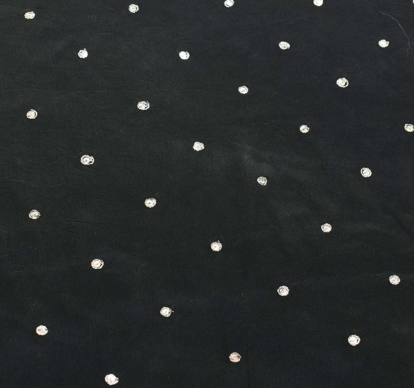Sushila Vintage Black Hand Embroidered Saree Pure Crepe Silk Sari Soft Fabric