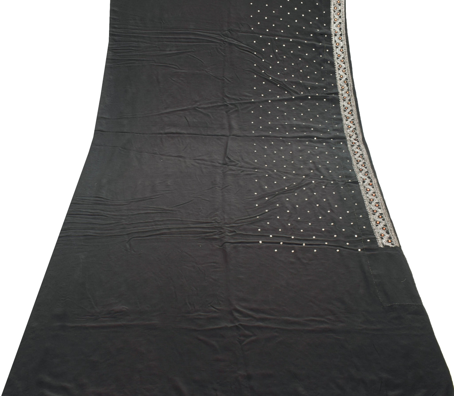 Sushila Vintage Black Hand Embroidered Saree Pure Crepe Silk Sari Soft Fabric