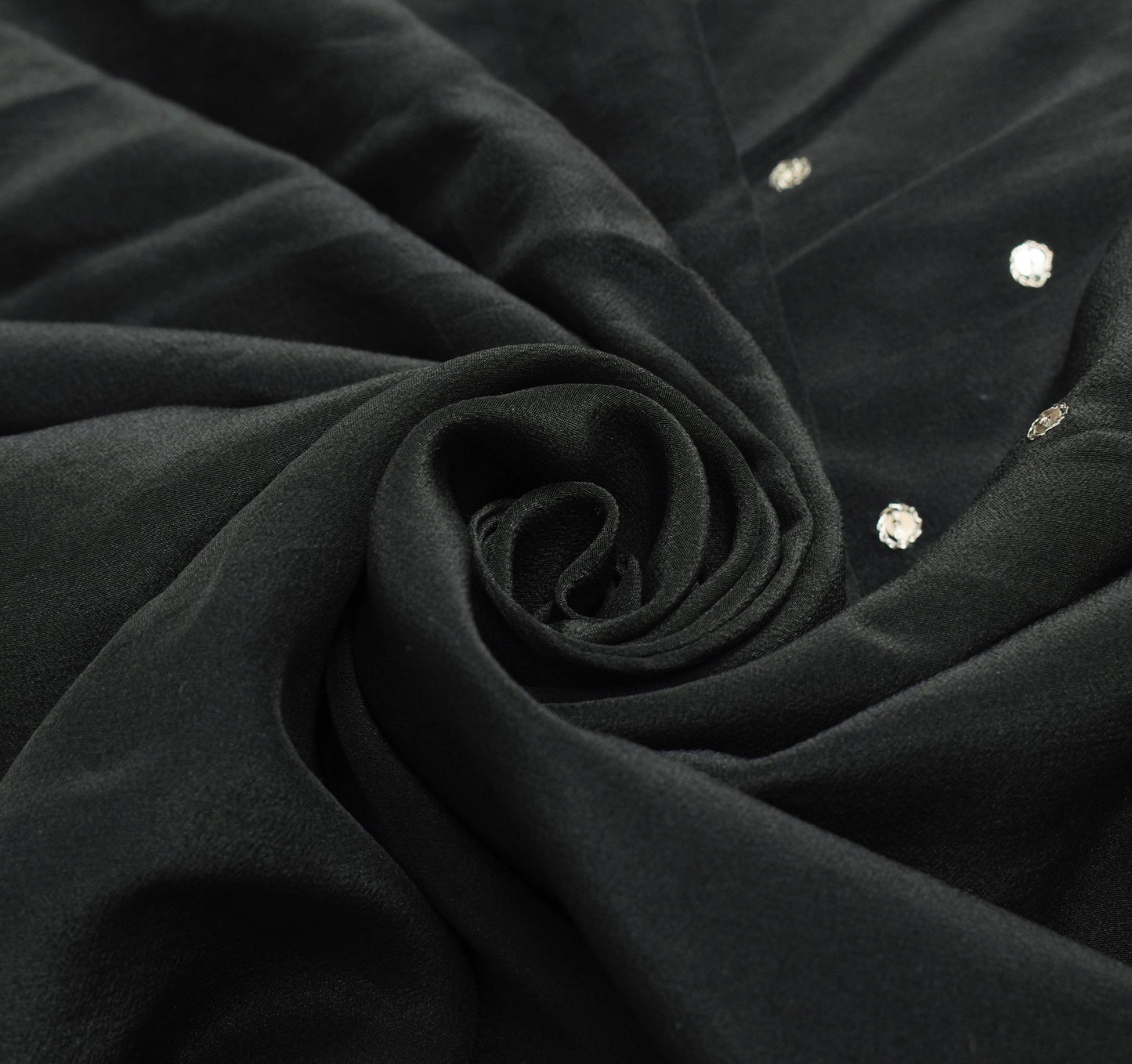 Sushila Vintage Black Hand Embroidered Saree Pure Crepe Silk Sari Soft Fabric