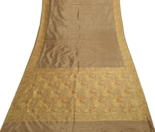 Sushila Vintage Brown 100% Pure Silk Saree With Woven Pallu Sari Craft Fabric