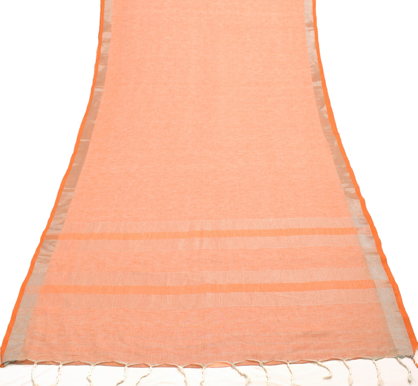 Sushila Vintage Cotton Woven Saree Light Orange Traditional Women Sari Fabric