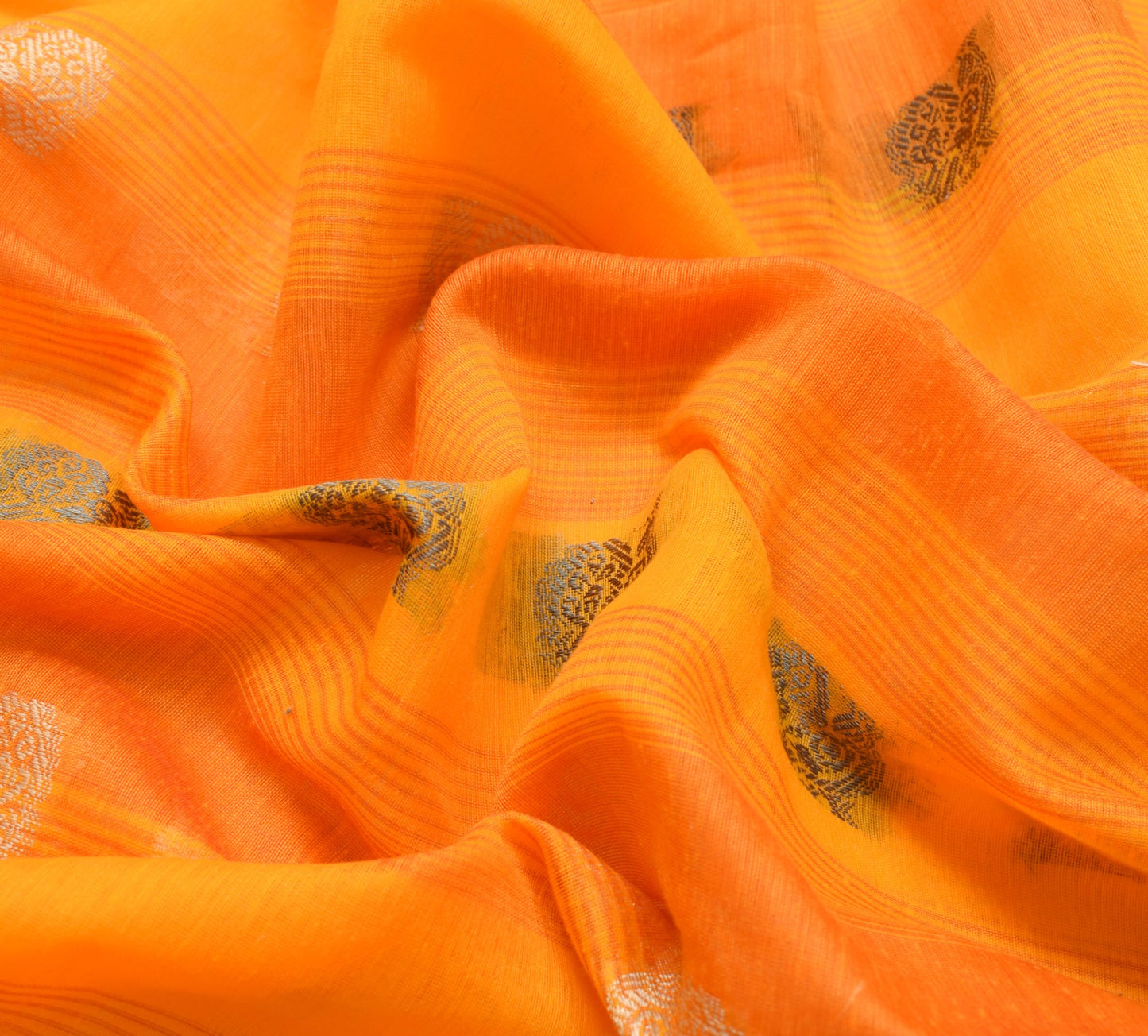 Sushila Vintage Yellow Orange Silk Saree Peacock Woven Sari With Blouse Fabric
