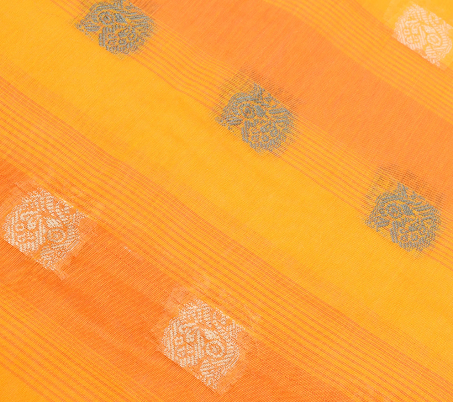 Sushila Vintage Yellow Orange Silk Saree Peacock Woven Sari With Blouse Fabric
