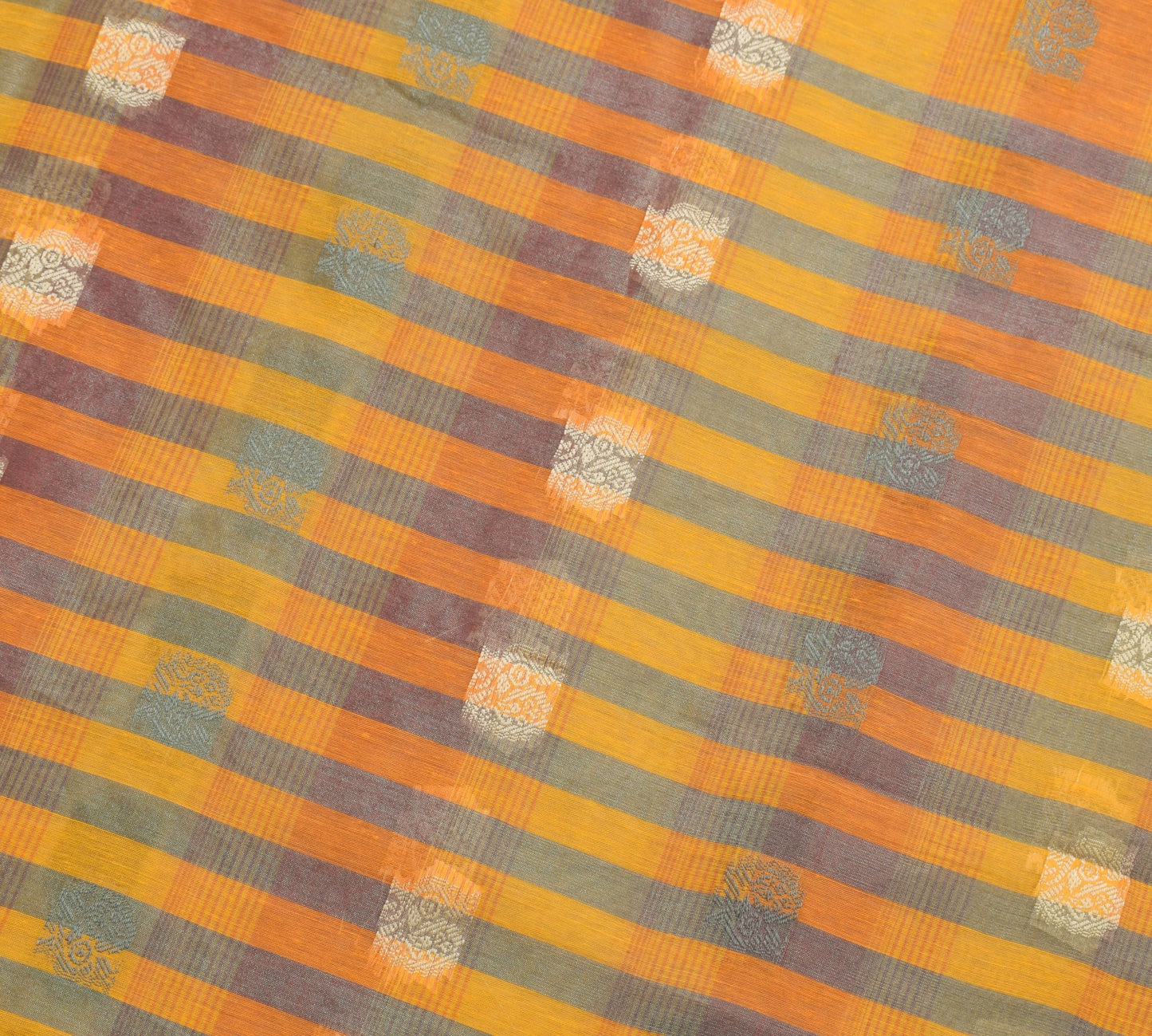Sushila Vintage Yellow Orange Silk Saree Peacock Woven Sari With Blouse Fabric