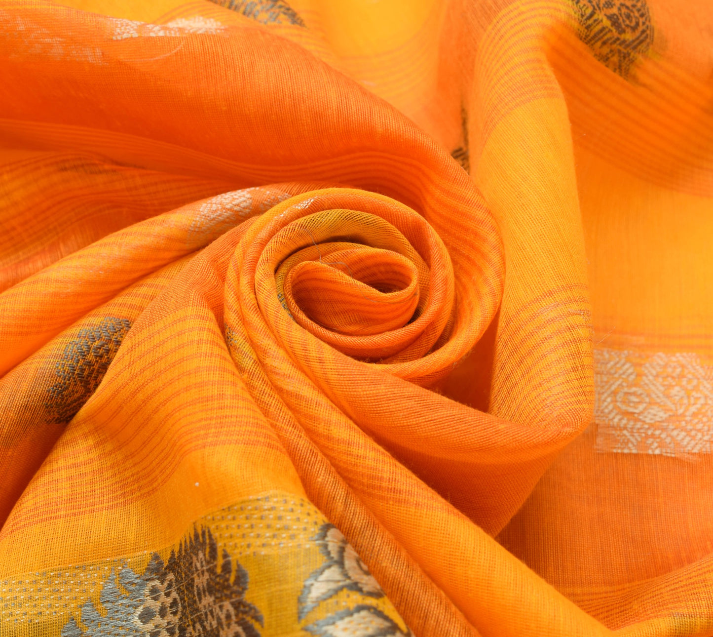 Sushila Vintage Yellow Orange Silk Saree Peacock Woven Sari With Blouse Fabric