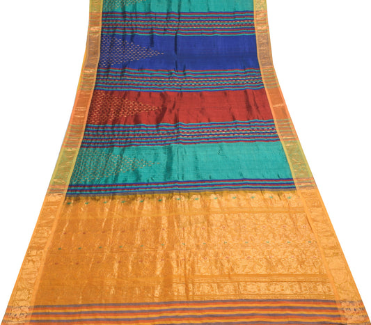 Sushila Vintage Multi-Color Saree Pure Silk Woven Dharmavaram Sari Craft Fabric
