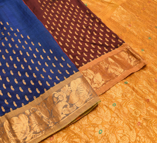 Sushila Vintage Multi-Color Saree Pure Silk Woven Dharmavaram Sari Craft Fabric