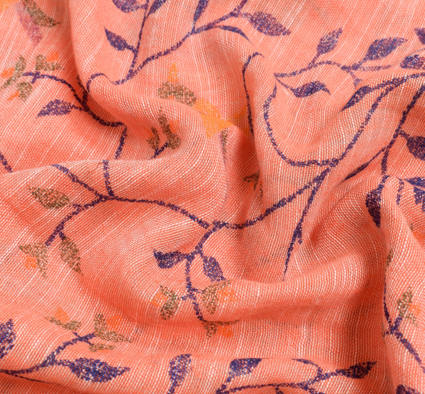 Sushila Vintage Peach Saree 100%Pure Cotton Hand Printed Birds Sari Craft Fabric