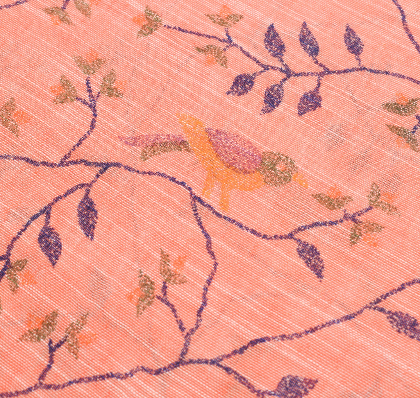 Sushila Vintage Peach Saree 100%Pure Cotton Hand Printed Birds Sari Craft Fabric