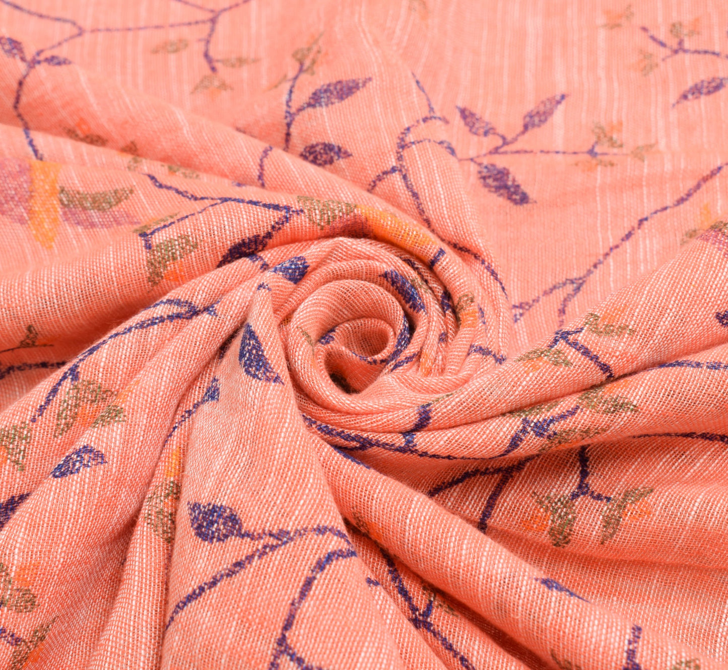 Sushila Vintage Peach Saree 100%Pure Cotton Hand Printed Birds Sari Craft Fabric