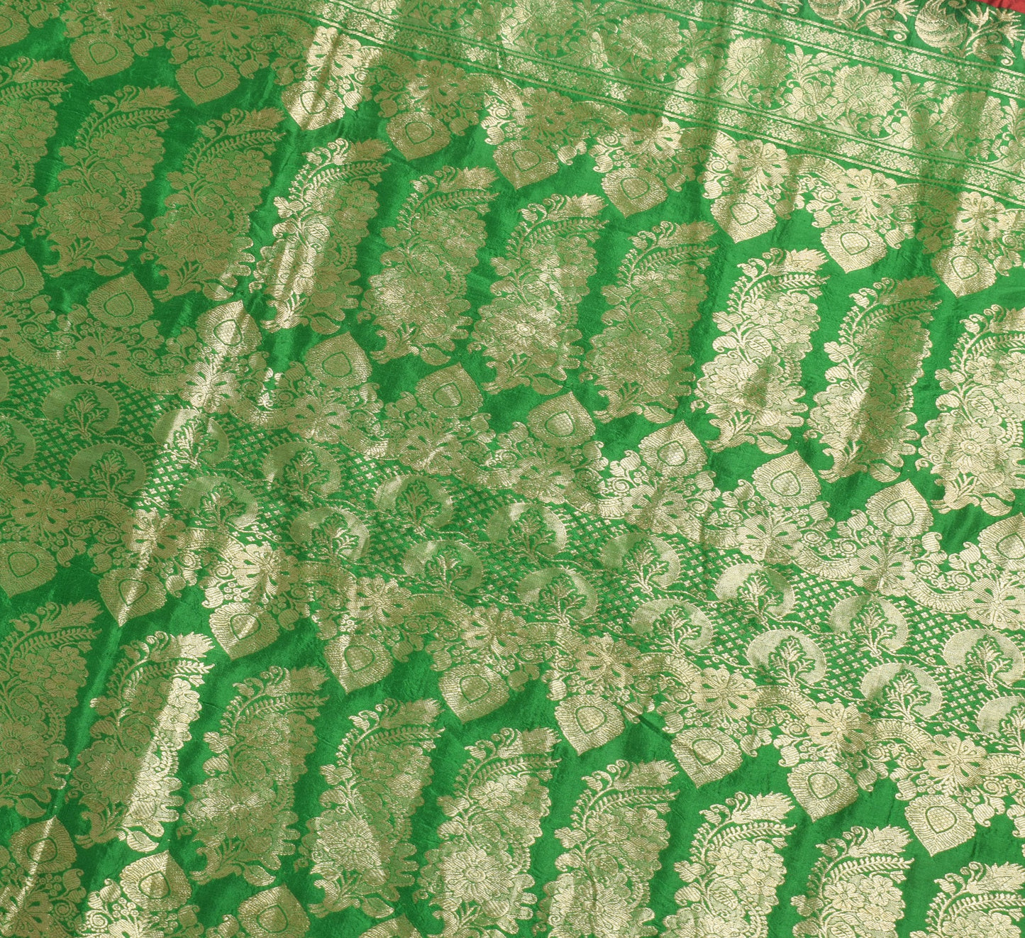 Sushila Vintage Maroon Wedding Silk Saree with Zari Brocade Green Border Fabric