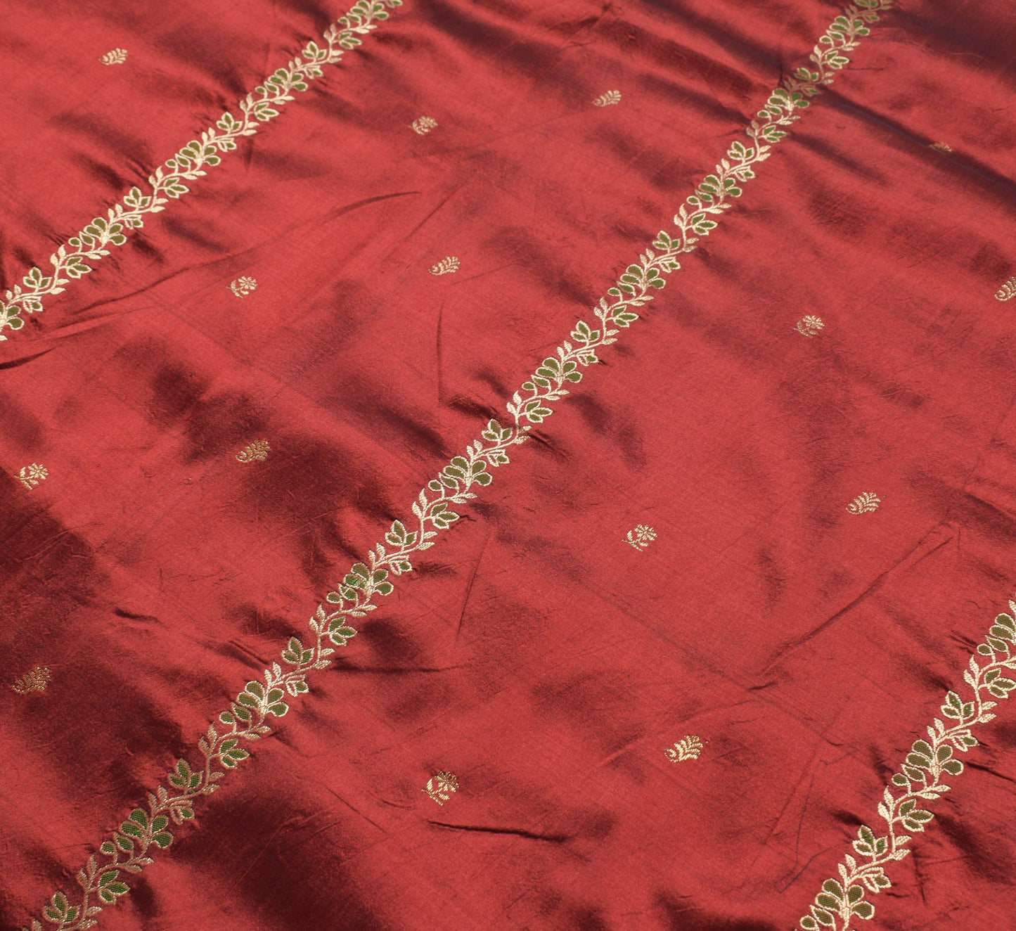 Sushila Vintage Maroon Wedding Silk Saree with Zari Brocade Green Border Fabric