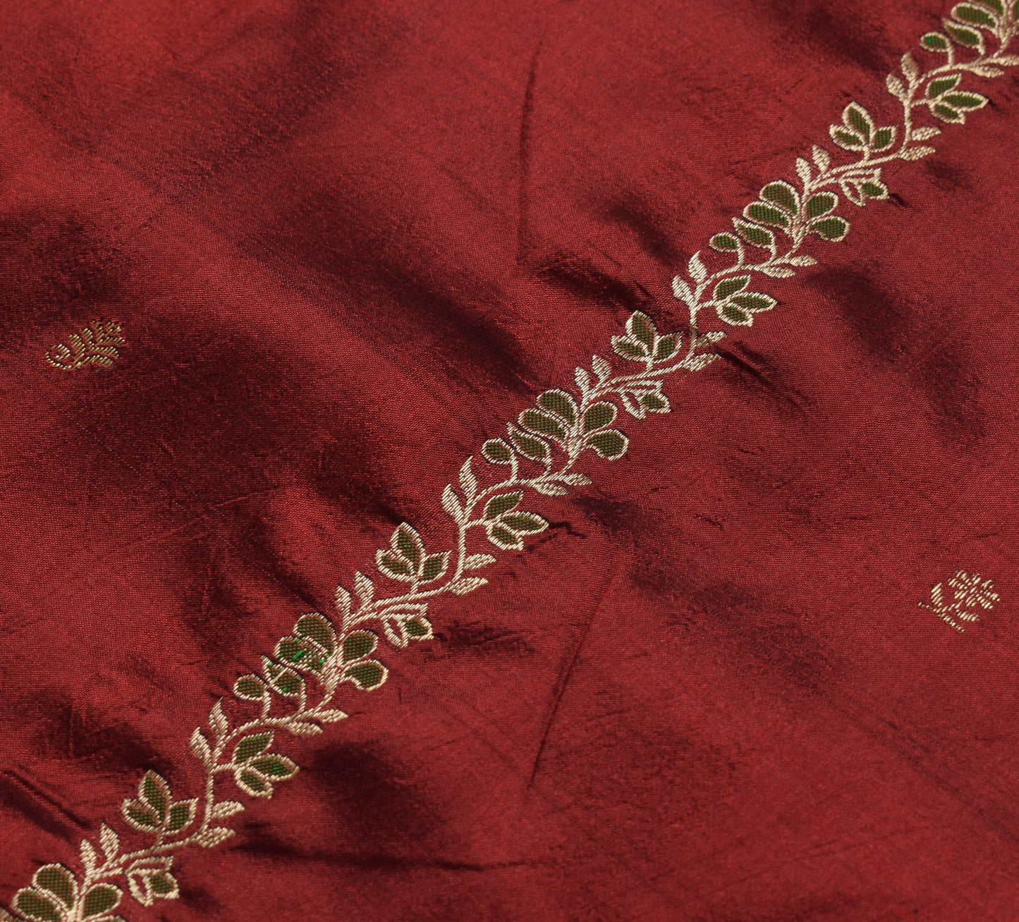 Sushila Vintage Maroon Wedding Silk Saree with Zari Brocade Green Border Fabric