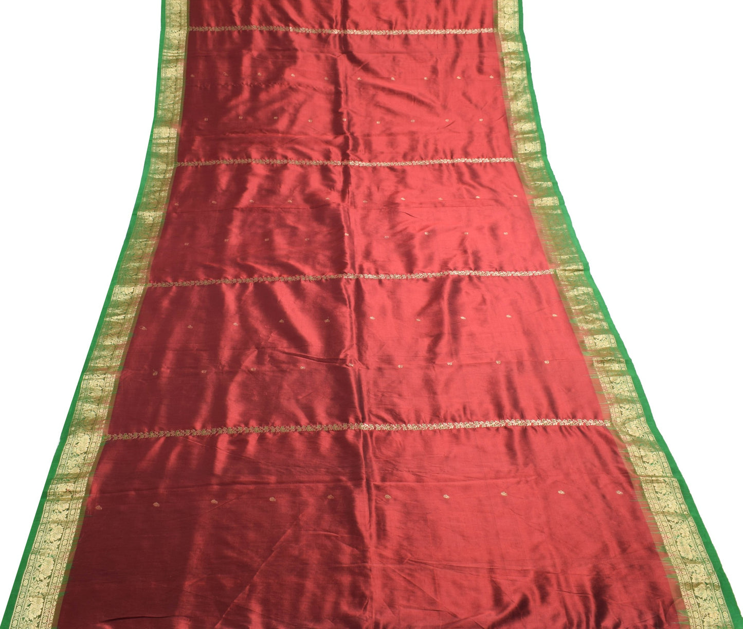 Sushila Vintage Maroon Wedding Silk Saree with Zari Brocade Green Border Fabric