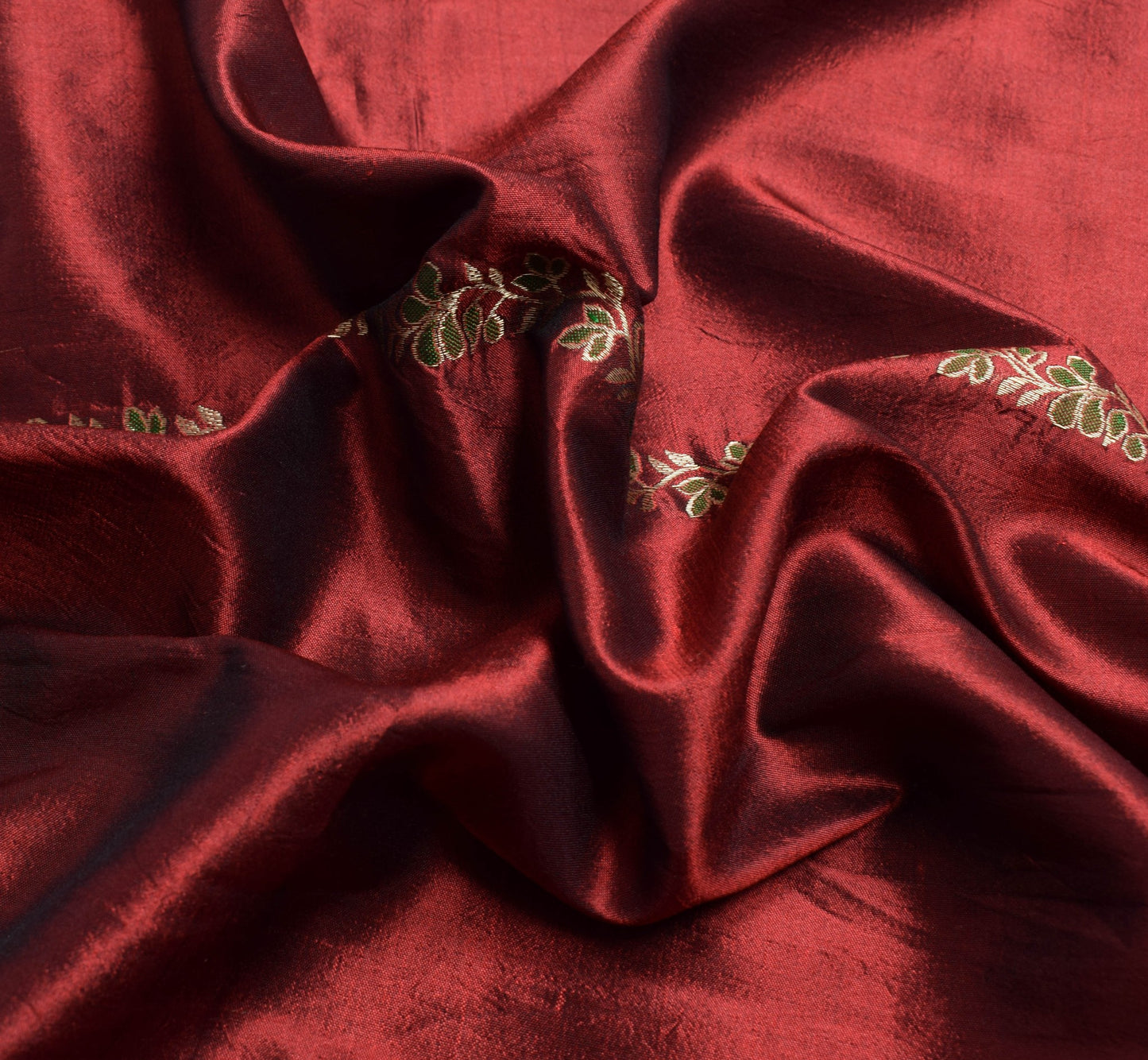 Sushila Vintage Maroon Wedding Silk Saree with Zari Brocade Green Border Fabric