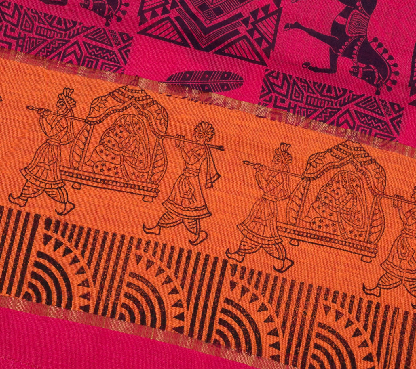 Sushila Vintage Magenta Stunning Saree Cotton Horse Printed Sari Craft Fabric