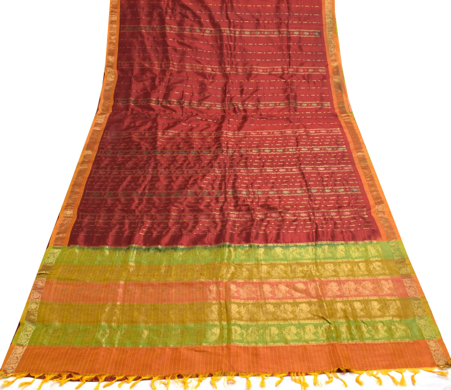 Sushila Vintage Kanjivaram Maroon Saree for Bright Look Pure Silk Gold Zari Brocade Sari Fabric