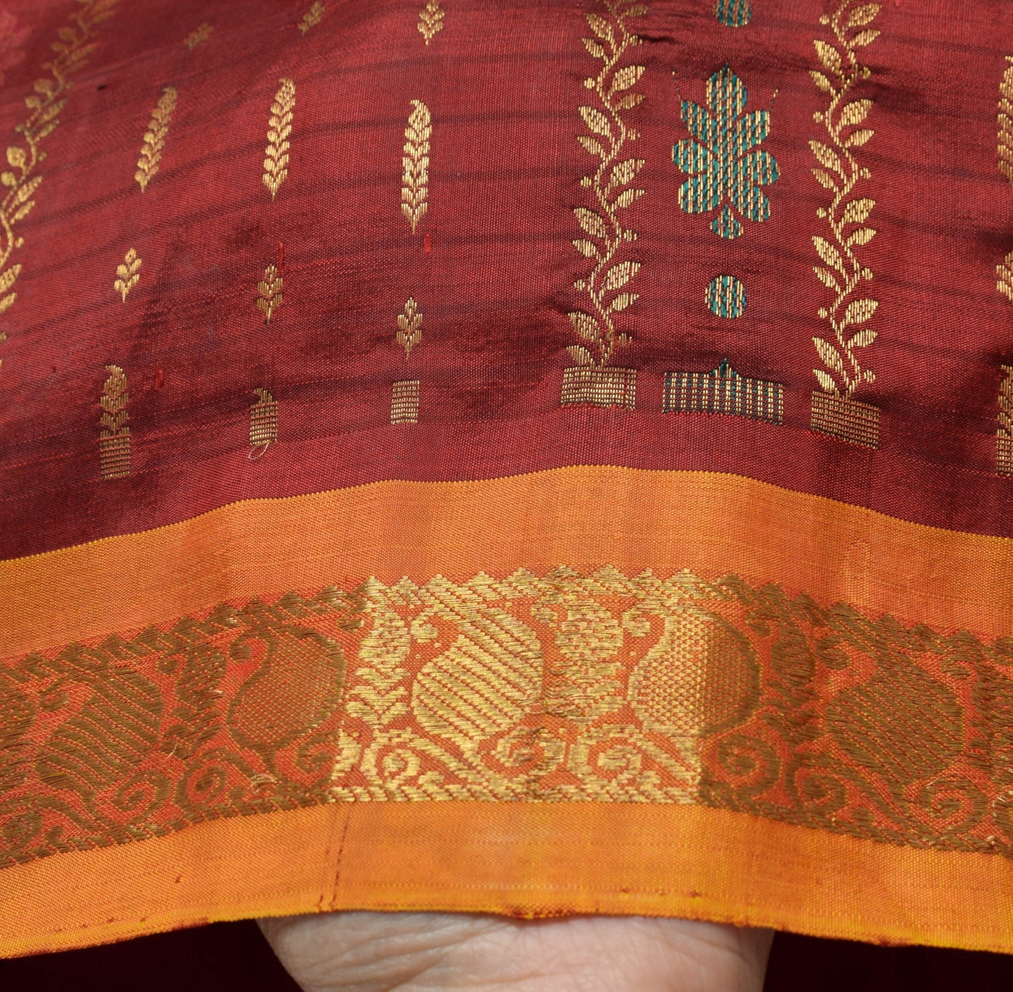 Sushila Vintage Kanjivaram Maroon Saree for Bright Look Pure Silk Gold Zari Brocade Sari Fabric