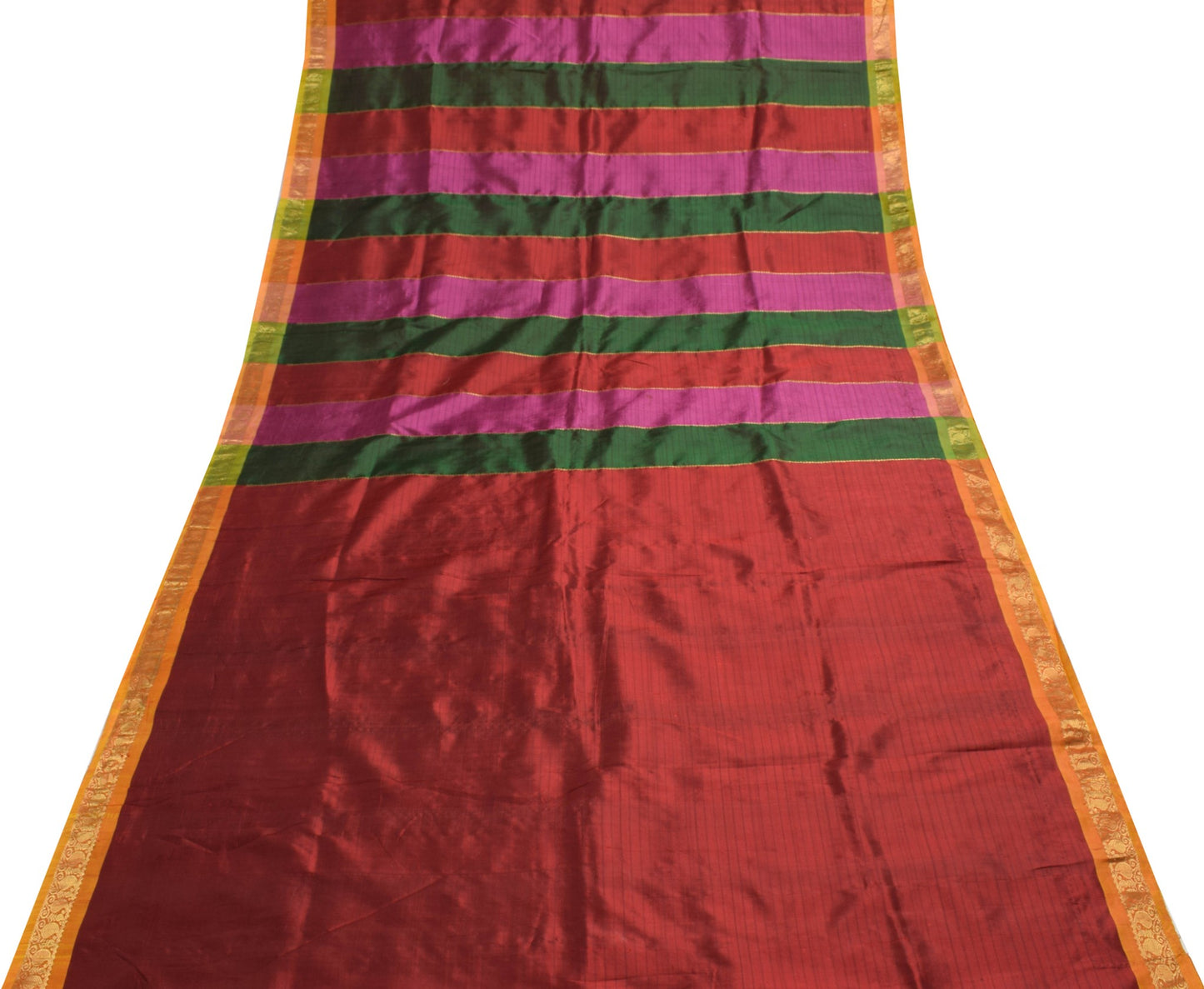 Sushila Vintage Kanjivaram Maroon Saree for Bright Look Pure Silk Gold Zari Brocade Sari Fabric