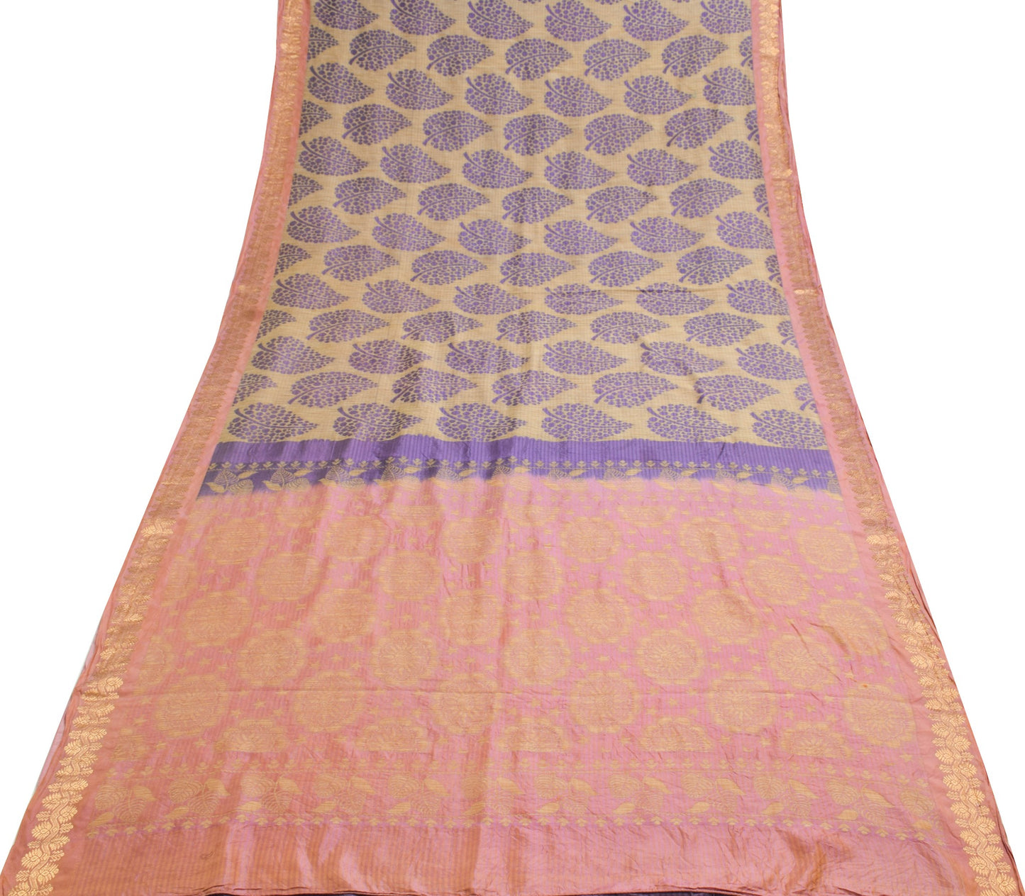 Sushila Vintage Purple100% Pure Silk Saree All Over Woven Floral Sari Fabric