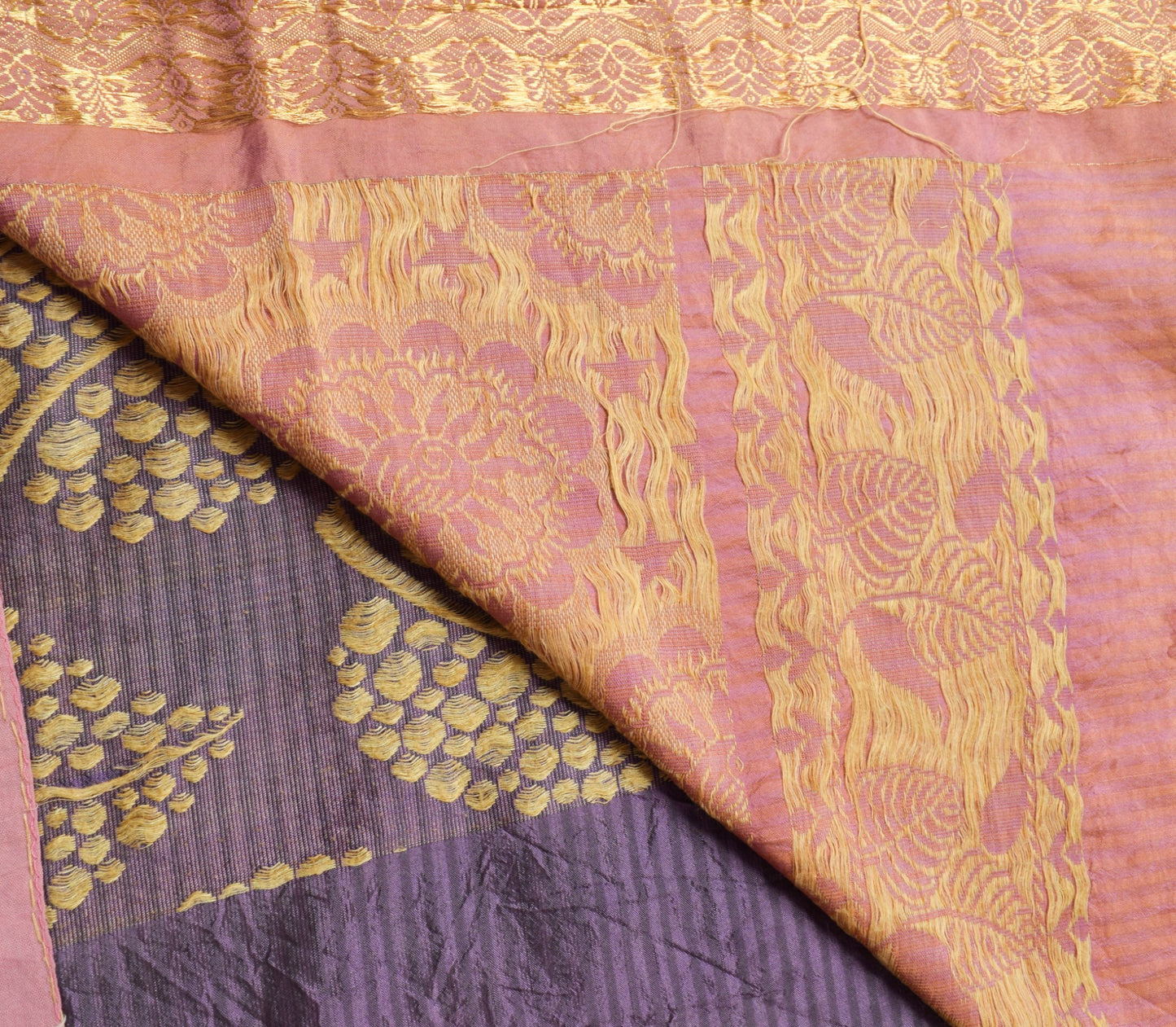 Sushila Vintage Purple100% Pure Silk Saree All Over Woven Floral Sari Fabric