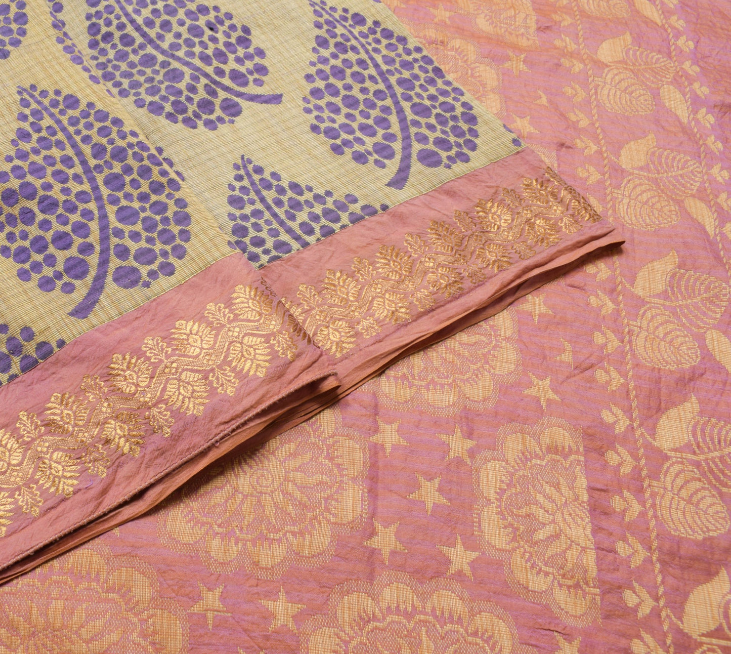 Sushila Vintage Purple100% Pure Silk Saree All Over Woven Floral Sari Fabric