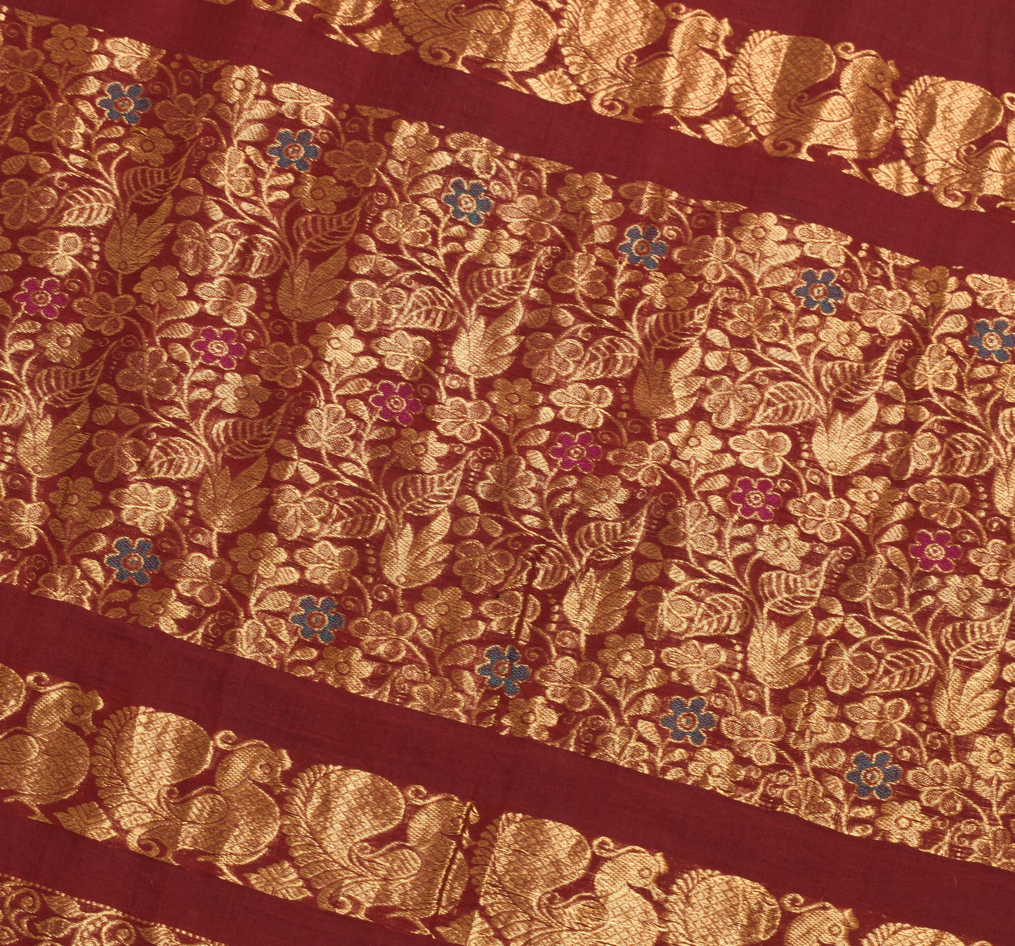 Sushila Vintage Teal Green & Maroon Saree Pure Cotton Zari Brocade Kanjivaram Sari Craft Fabric