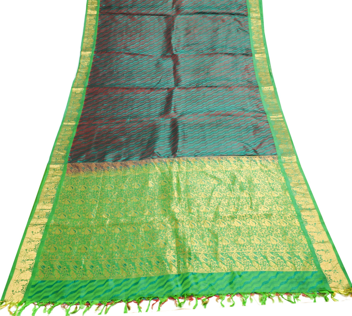 Sushila Vintage Pure Kanchipuram Silk Saree Laheriya Woven Maroon Sari Fabric