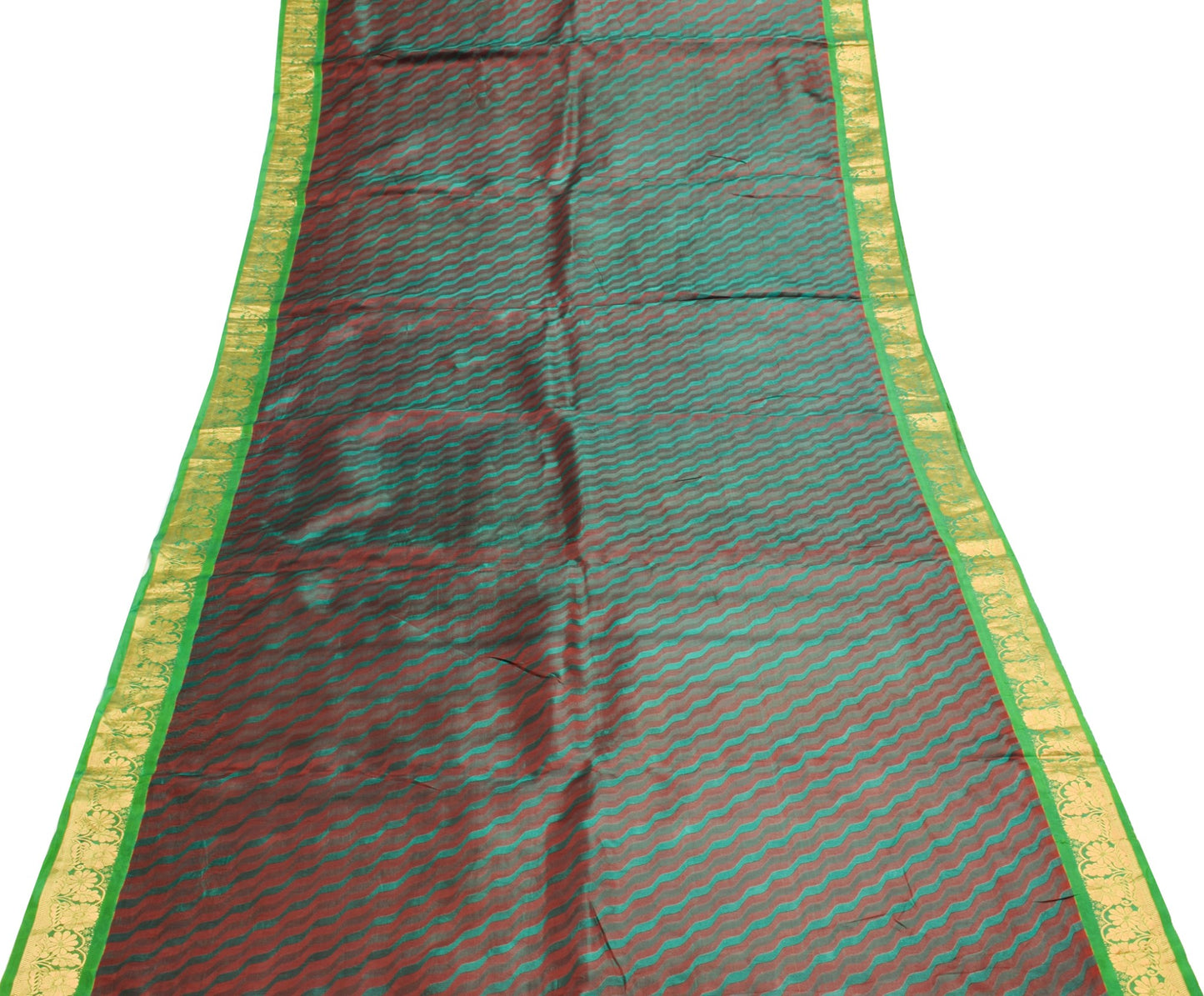 Sushila Vintage Pure Kanchipuram Silk Saree Laheriya Woven Maroon Sari Fabric