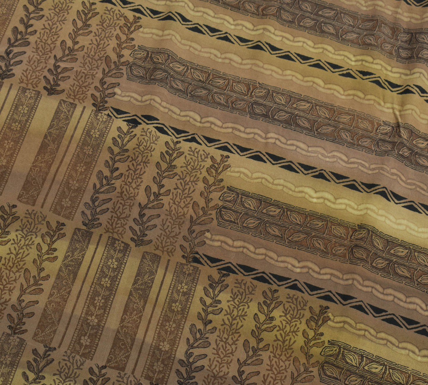 Sushila Vintage Brown Crepe Silk & Net Saree Embroidered Designer Sari Fabric