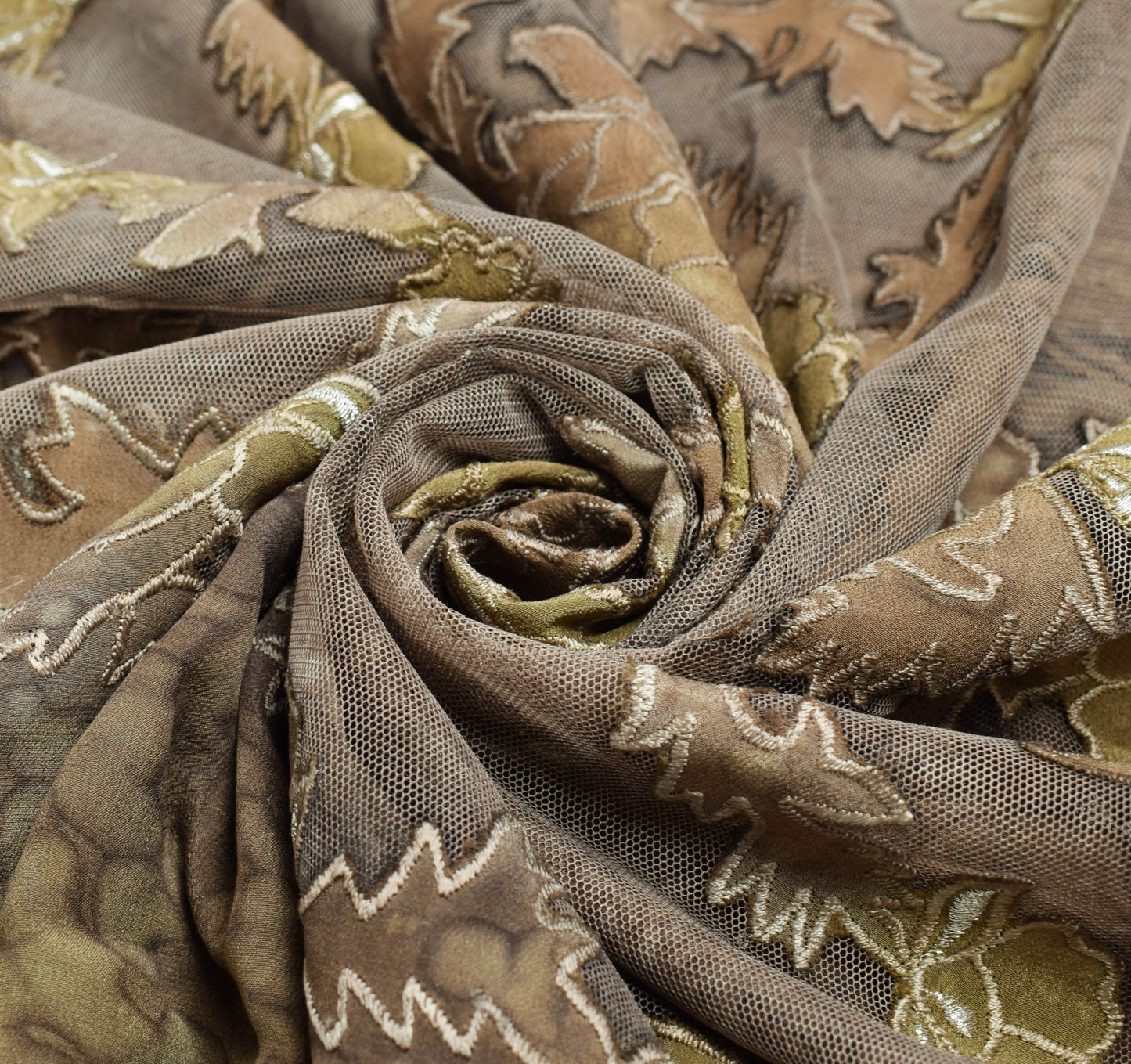 Sushila Vintage Brown Crepe Silk & Net Saree Embroidered Designer Sari Fabric