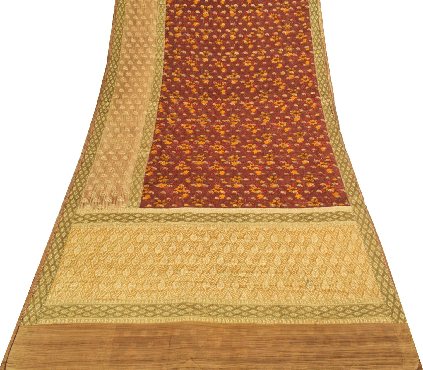 Sushila Vintage Maroon Pure Georgette Saree Floral Printed & Woven Sari Fabric