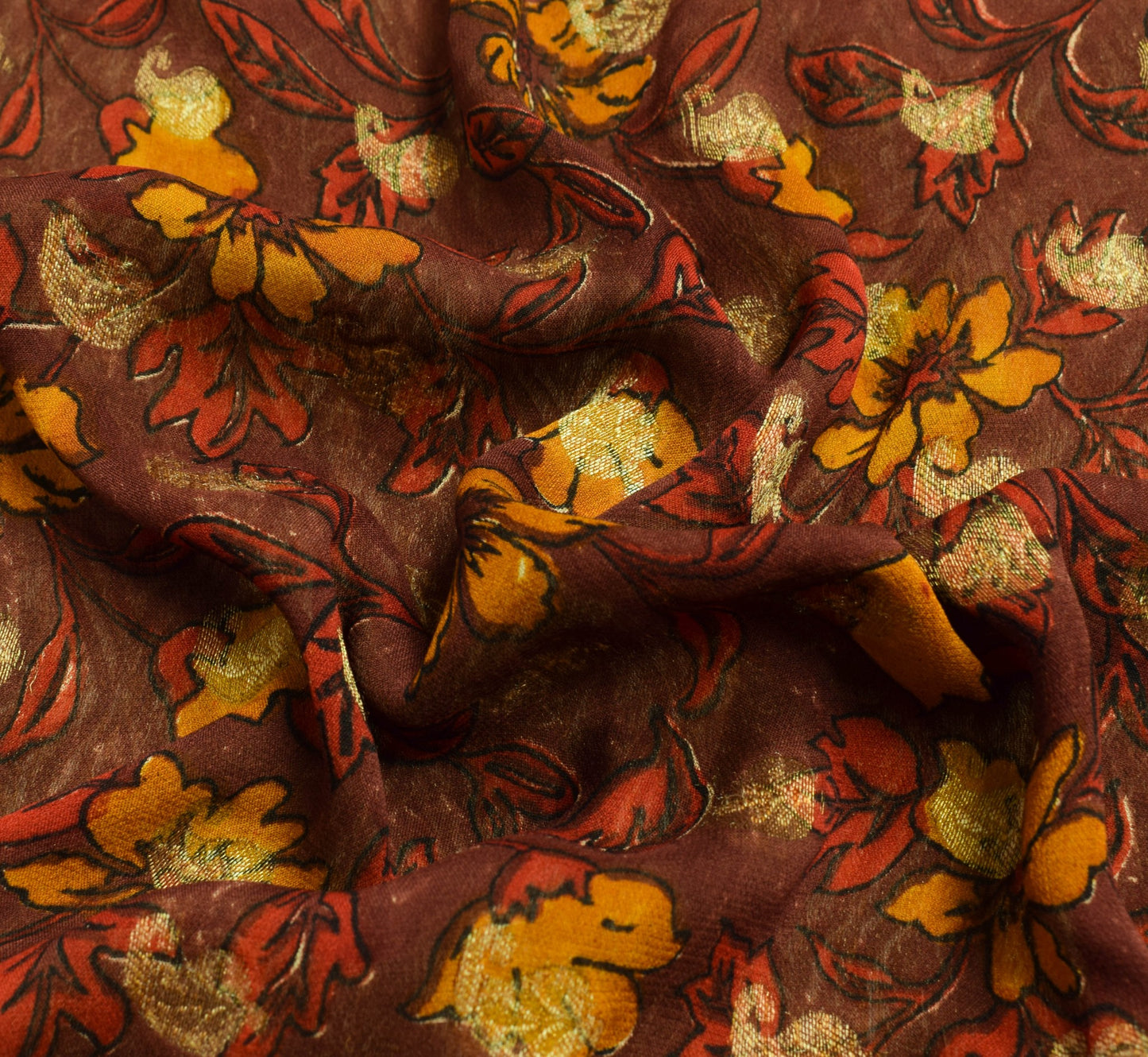 Sushila Vintage Maroon Pure Georgette Saree Floral Printed & Woven Sari Fabric