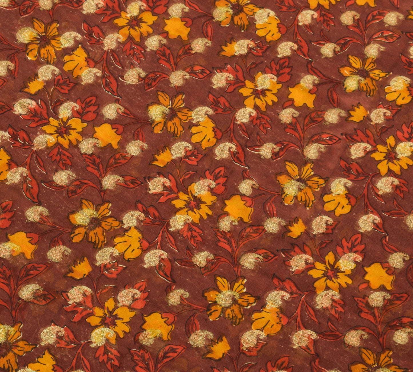 Sushila Vintage Maroon Pure Georgette Saree Floral Printed & Woven Sari Fabric