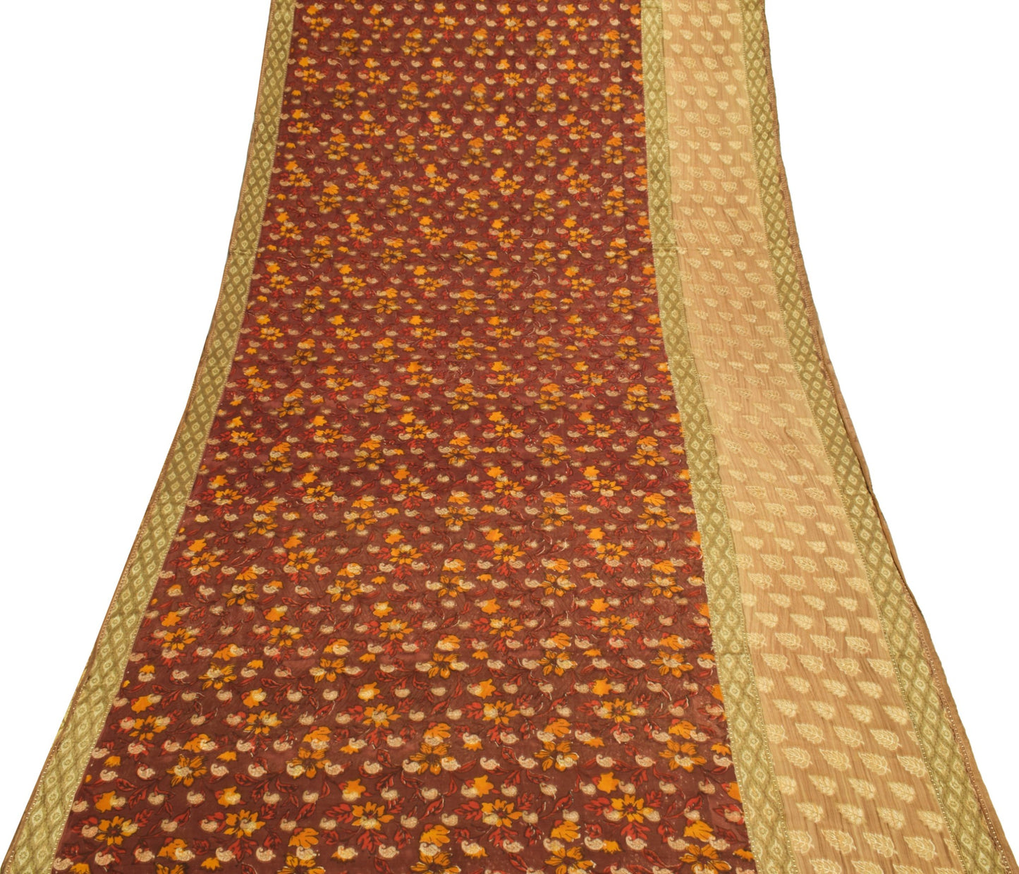 Sushila Vintage Maroon Pure Georgette Saree Floral Printed & Woven Sari Fabric