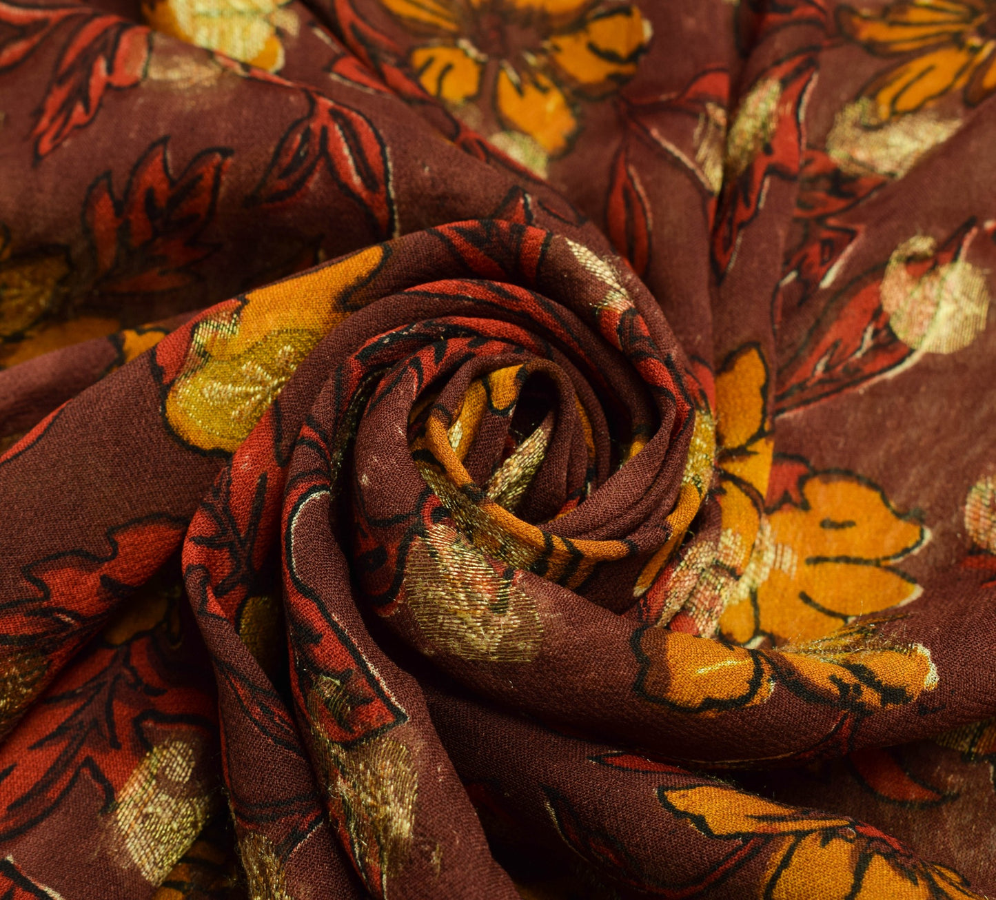 Sushila Vintage Maroon Pure Georgette Saree Floral Printed & Woven Sari Fabric