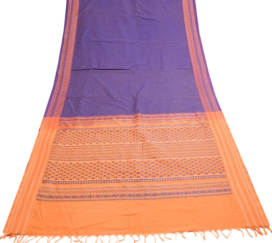 Sushila Vintage Purple Dual Tone Saree 100% Pure Cotton Checks Woven Sari Fabric