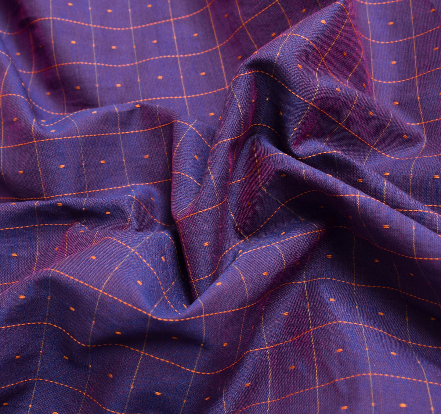 Sushila Vintage Purple Dual Tone Saree 100% Pure Cotton Checks Woven Sari Fabric