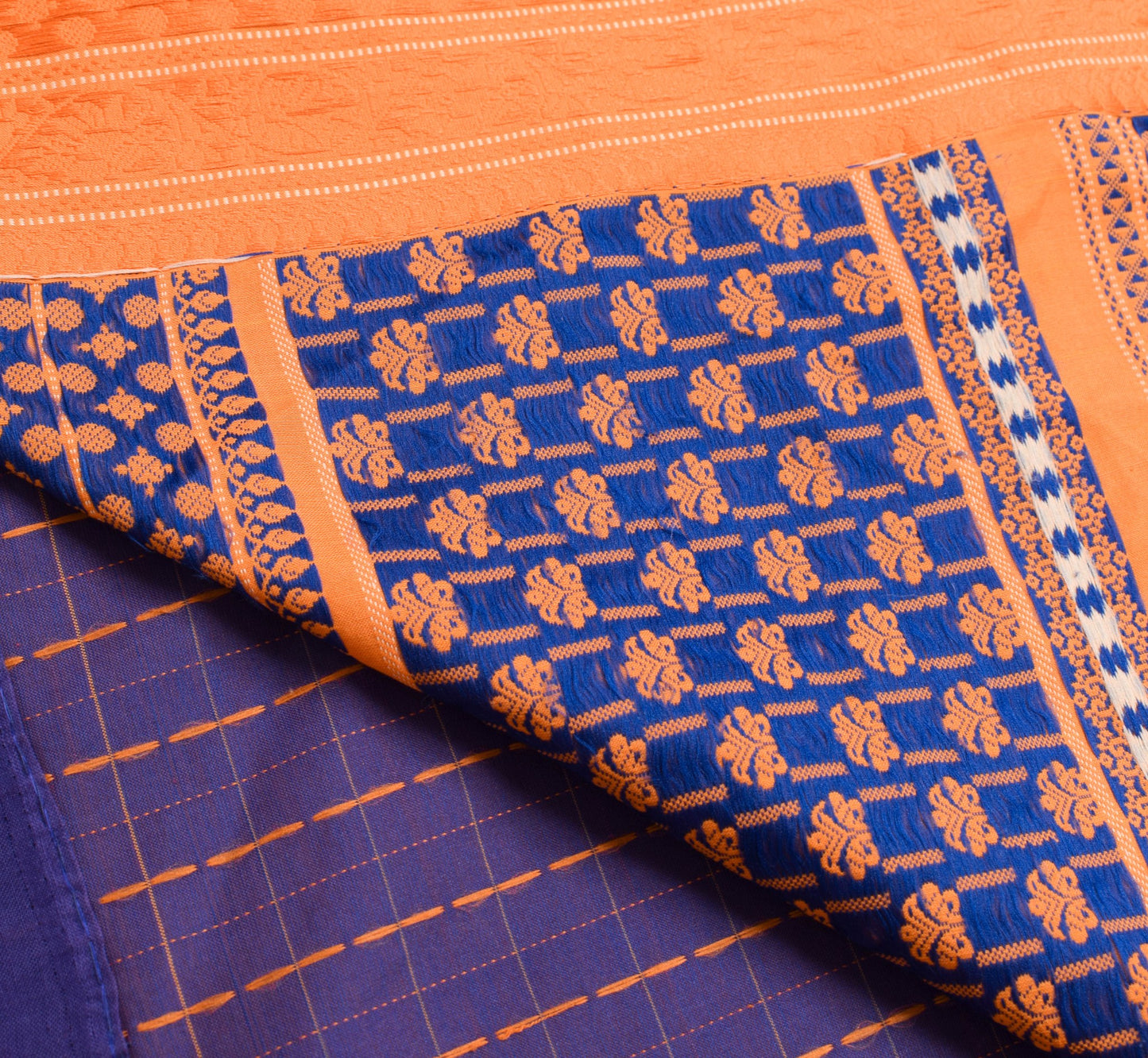 Sushila Vintage Purple Dual Tone Saree 100% Pure Cotton Checks Woven Sari Fabric