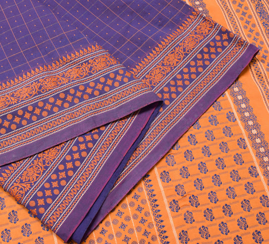 Sushila Vintage Purple Dual Tone Saree 100% Pure Cotton Checks Woven Sari Fabric