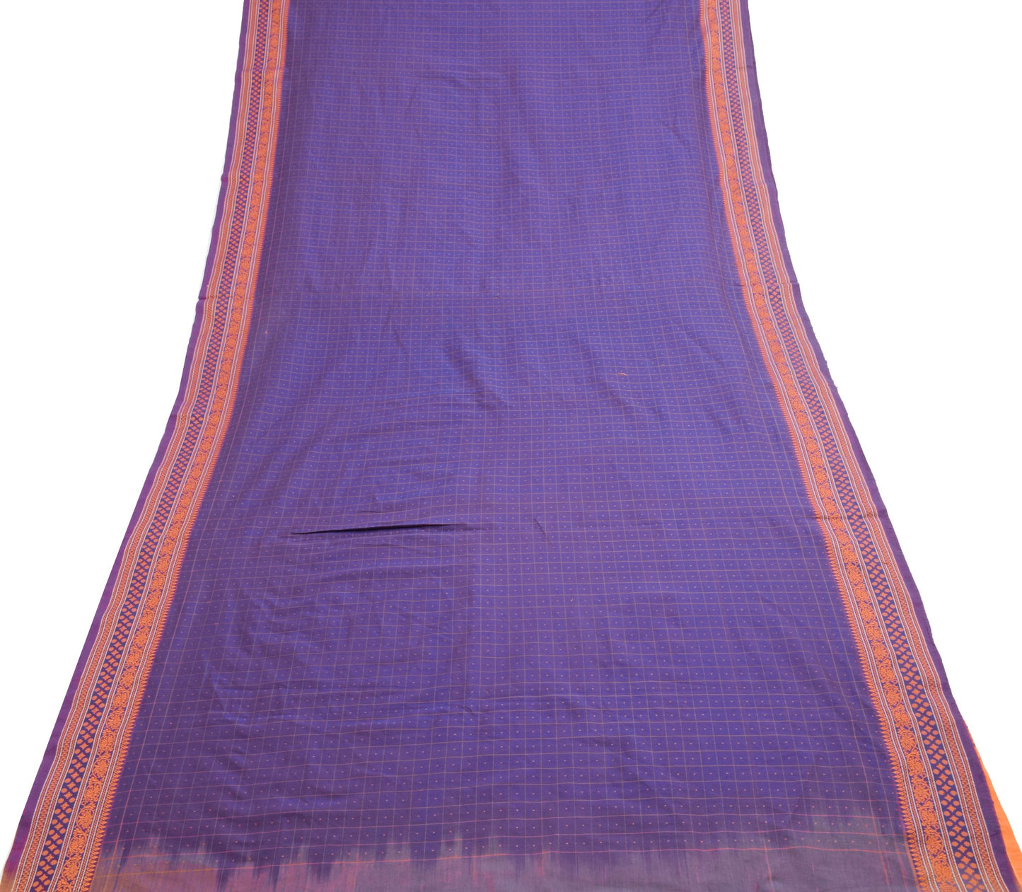 Sushila Vintage Purple Dual Tone Saree 100% Pure Cotton Checks Woven Sari Fabric