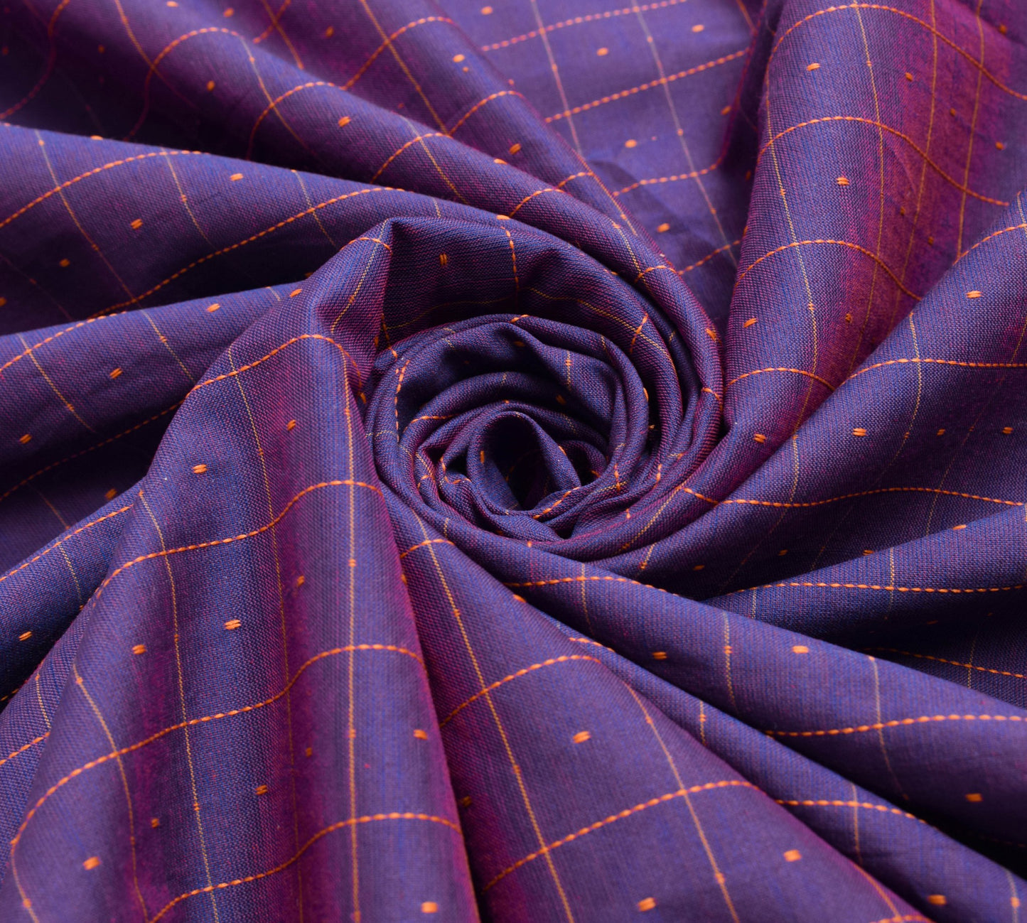 Sushila Vintage Purple Dual Tone Saree 100% Pure Cotton Checks Woven Sari Fabric