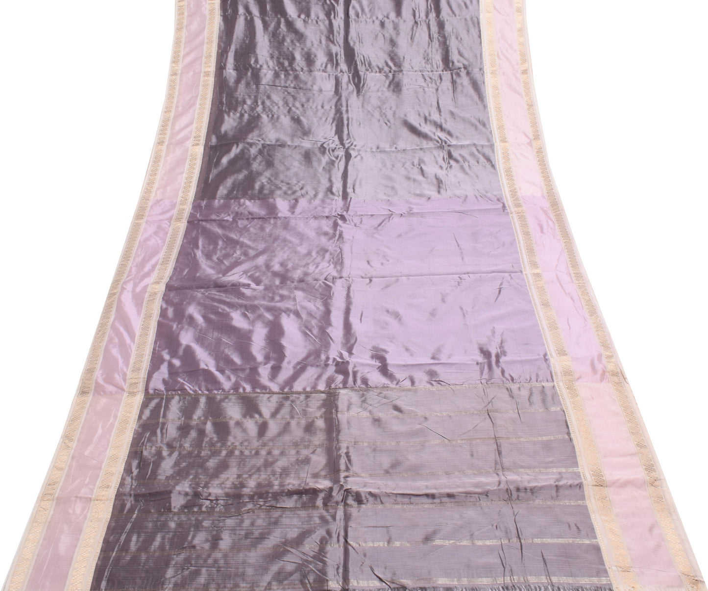 Sushila Vintage Dark Lavender Saree 100% Pure Silk Woven Soft Sari Craft Fabric
