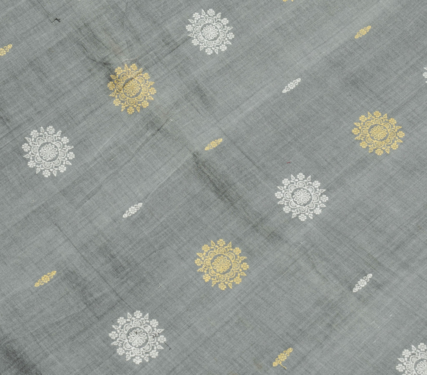 Sushila Vintage Gray Handloom Saree 100%Pure Cotton Woven Soft Sari Craft Fabric