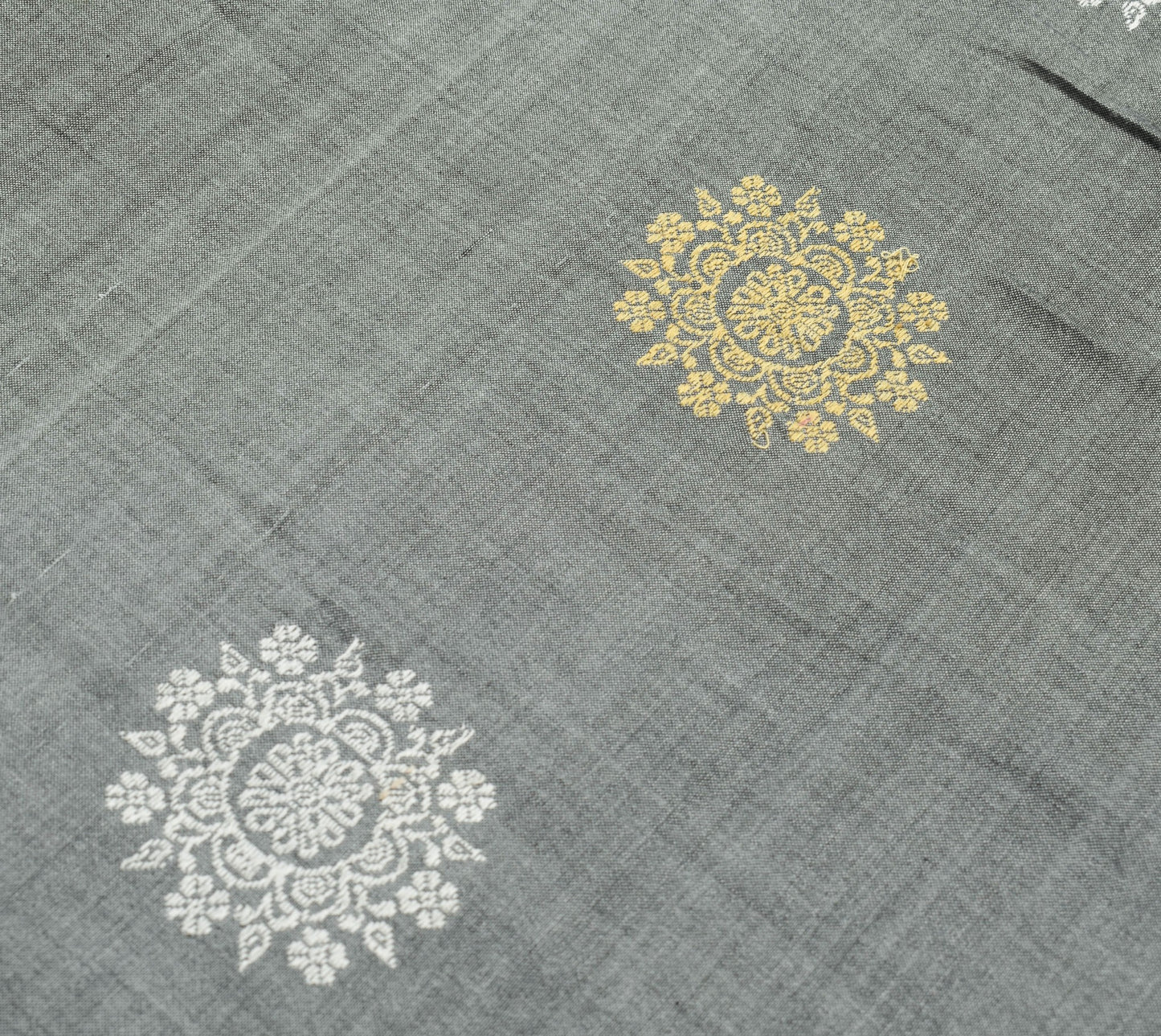 Sushila Vintage Gray Handloom Saree 100%Pure Cotton Woven Soft Sari Craft Fabric
