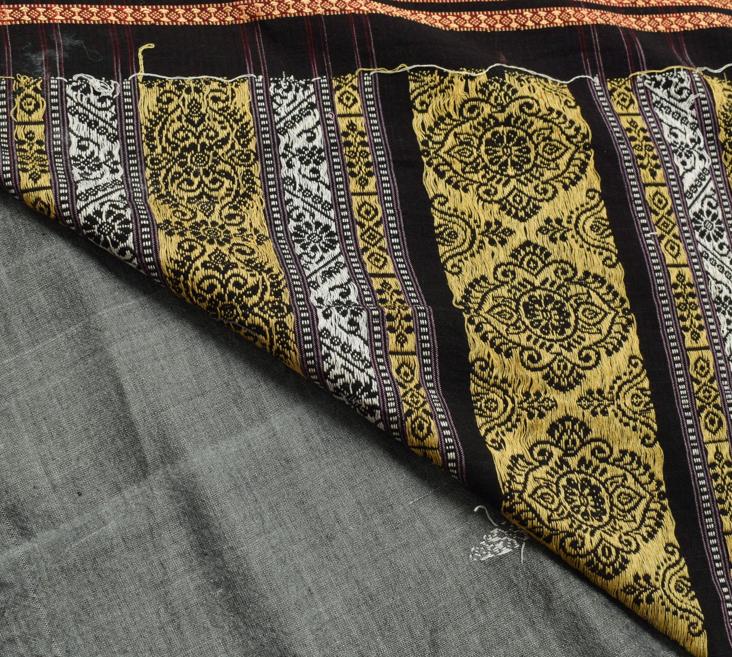 Sushila Vintage Gray Handloom Saree 100%Pure Cotton Woven Soft Sari Craft Fabric