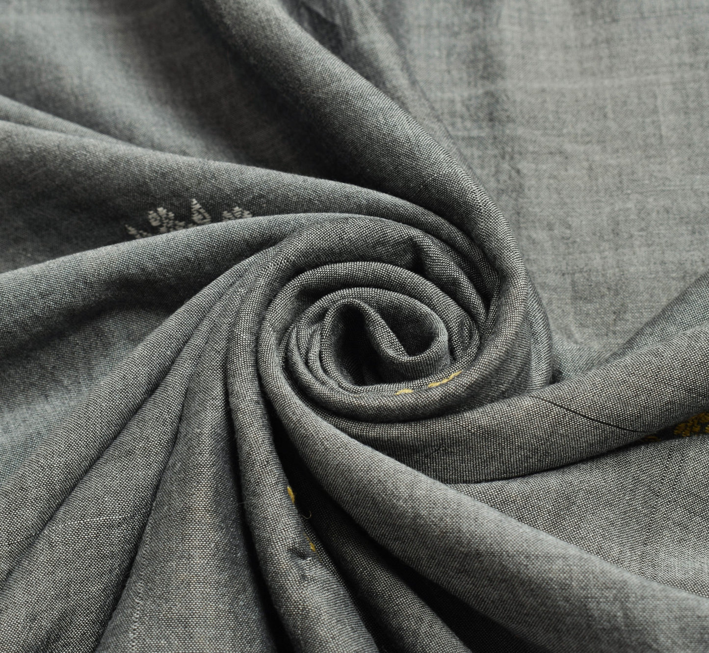 Sushila Vintage Gray Handloom Saree 100%Pure Cotton Woven Soft Sari Craft Fabric