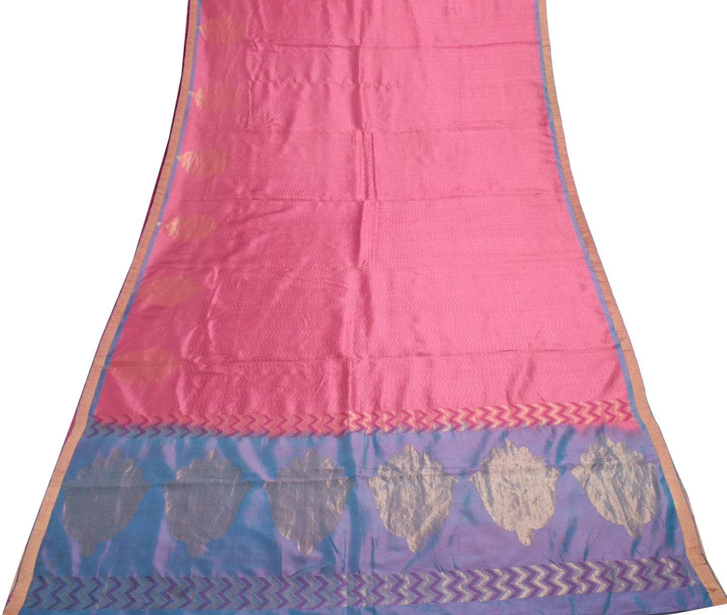 Sushila Vintage Pink 100% Pure Silk Saree Woven Indian Women Sari Craft Fabric