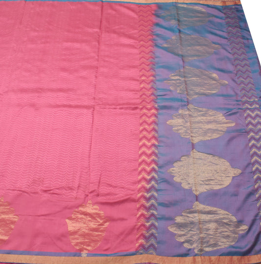 Sushila Vintage Pink 100% Pure Silk Saree Woven Indian Women Sari Craft Fabric