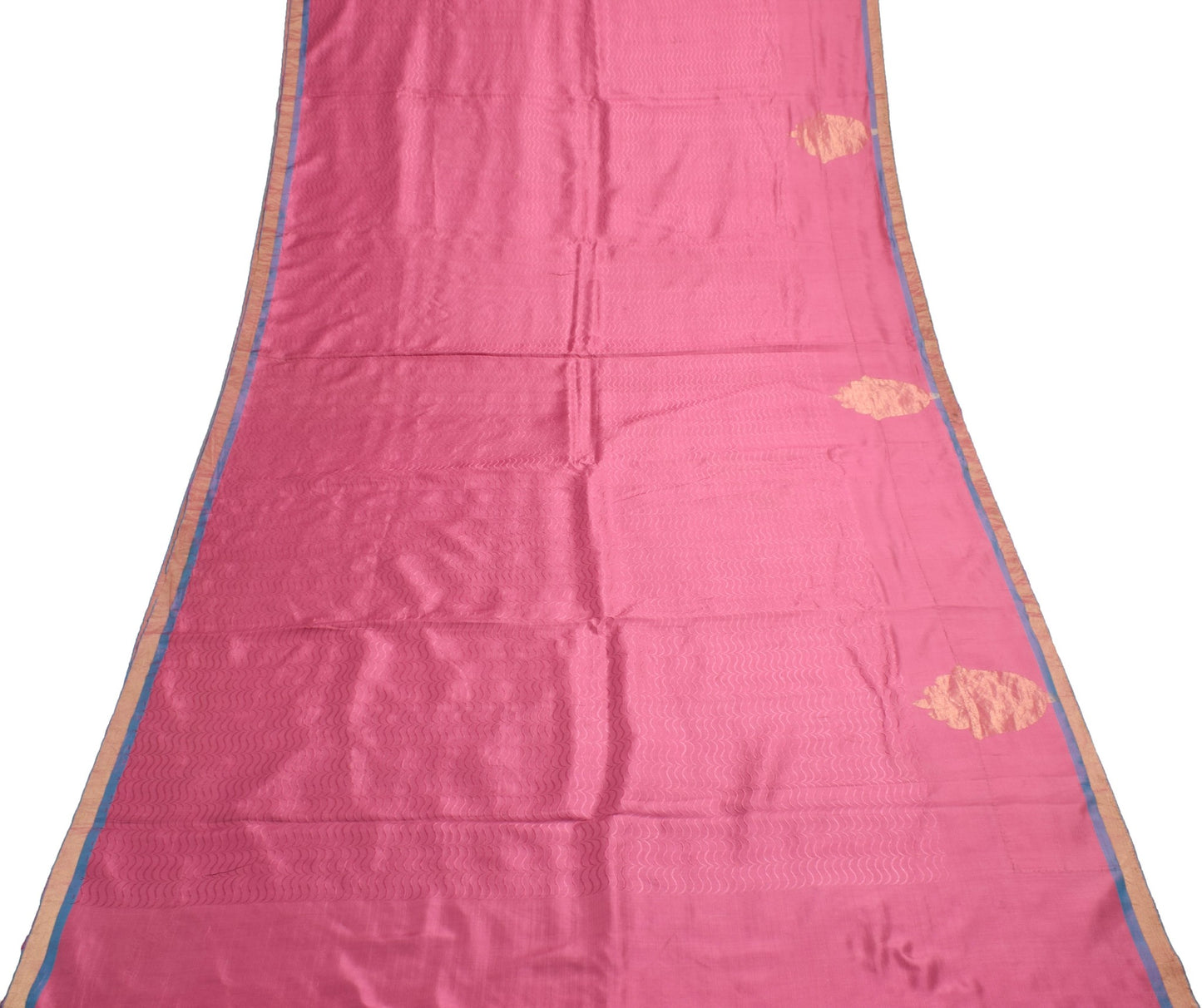 Sushila Vintage Pink 100% Pure Silk Saree Woven Indian Women Sari Craft Fabric